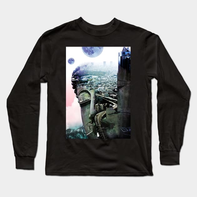 City Buddha Photo manipulation Multiple exposure Long Sleeve T-Shirt by Glass Table Designs